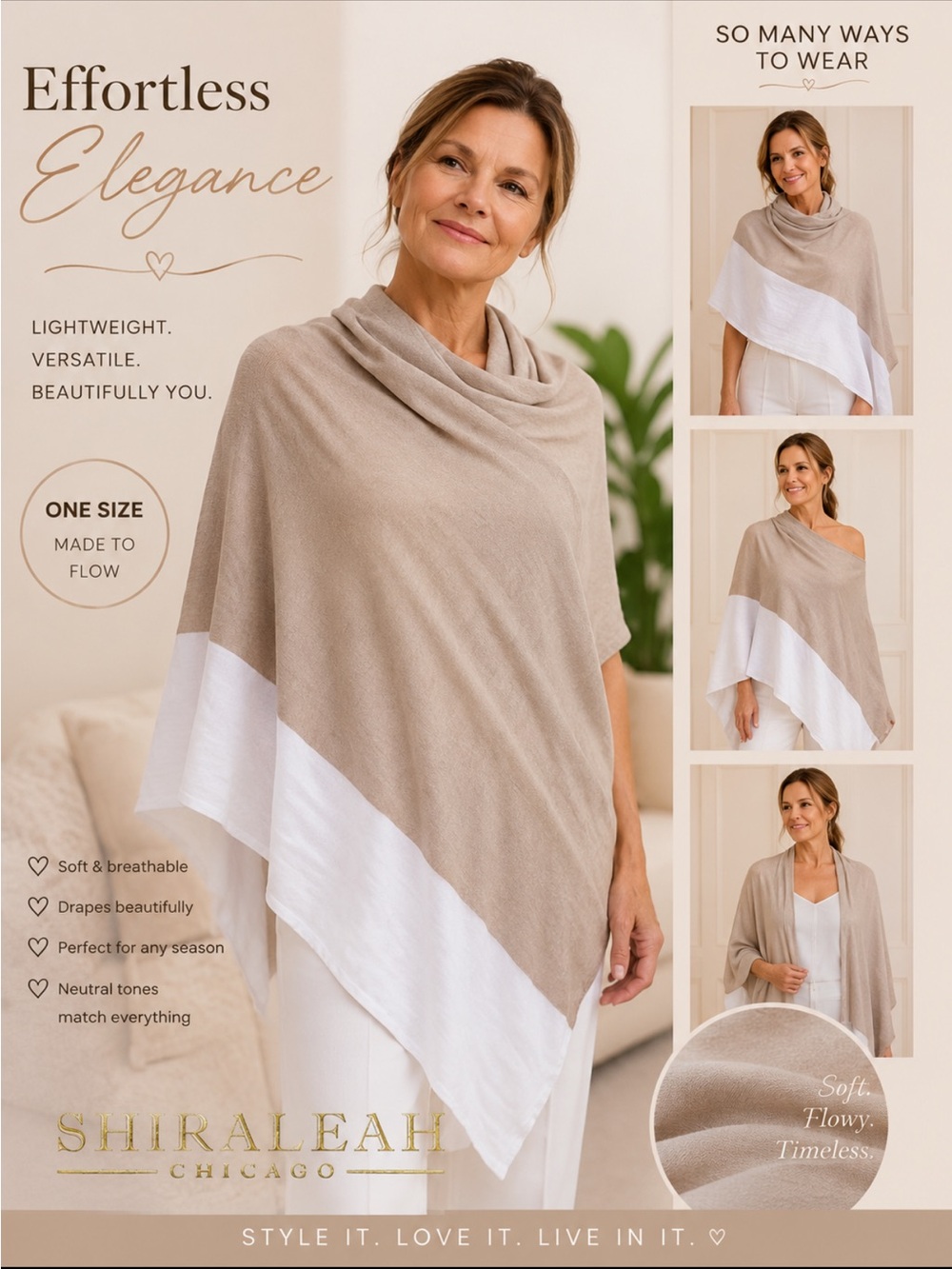 Shiraleah Beige & White Wrap/ Poncho / Shawl Chicago Color Block